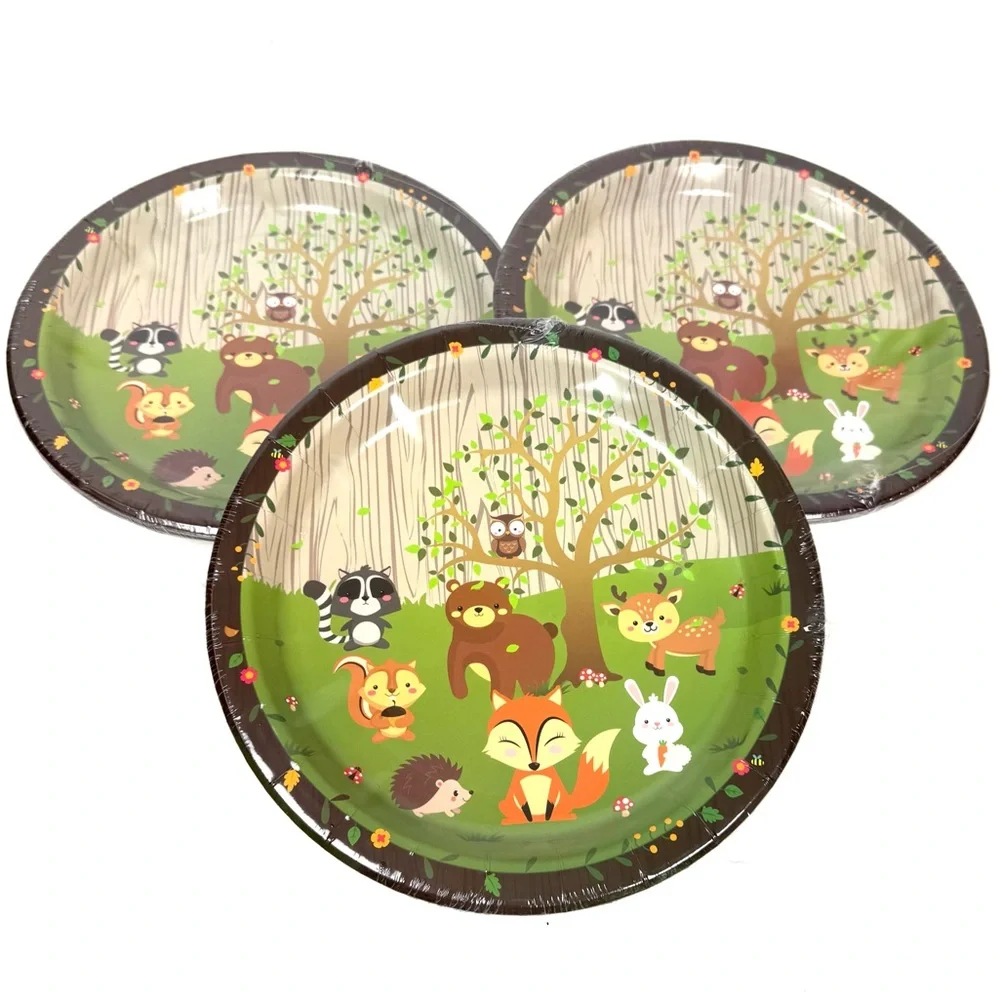 24 Pcs Woodland Animal Dessert Plates